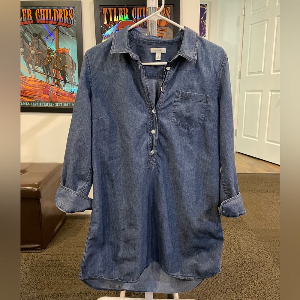 J. Crew Denim Chambray Collared Button Popover Tunic Top